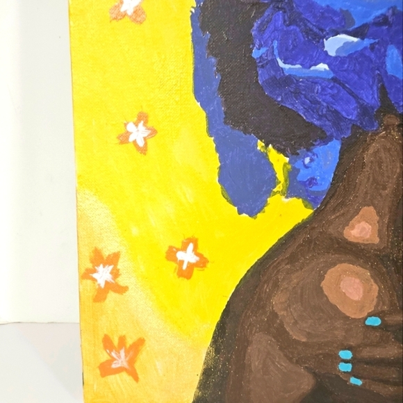 Hand Crafted Handpainted Artwork Blue  Floral Canvas Wall Decor Handmade Flowers - Picture 14 of 17